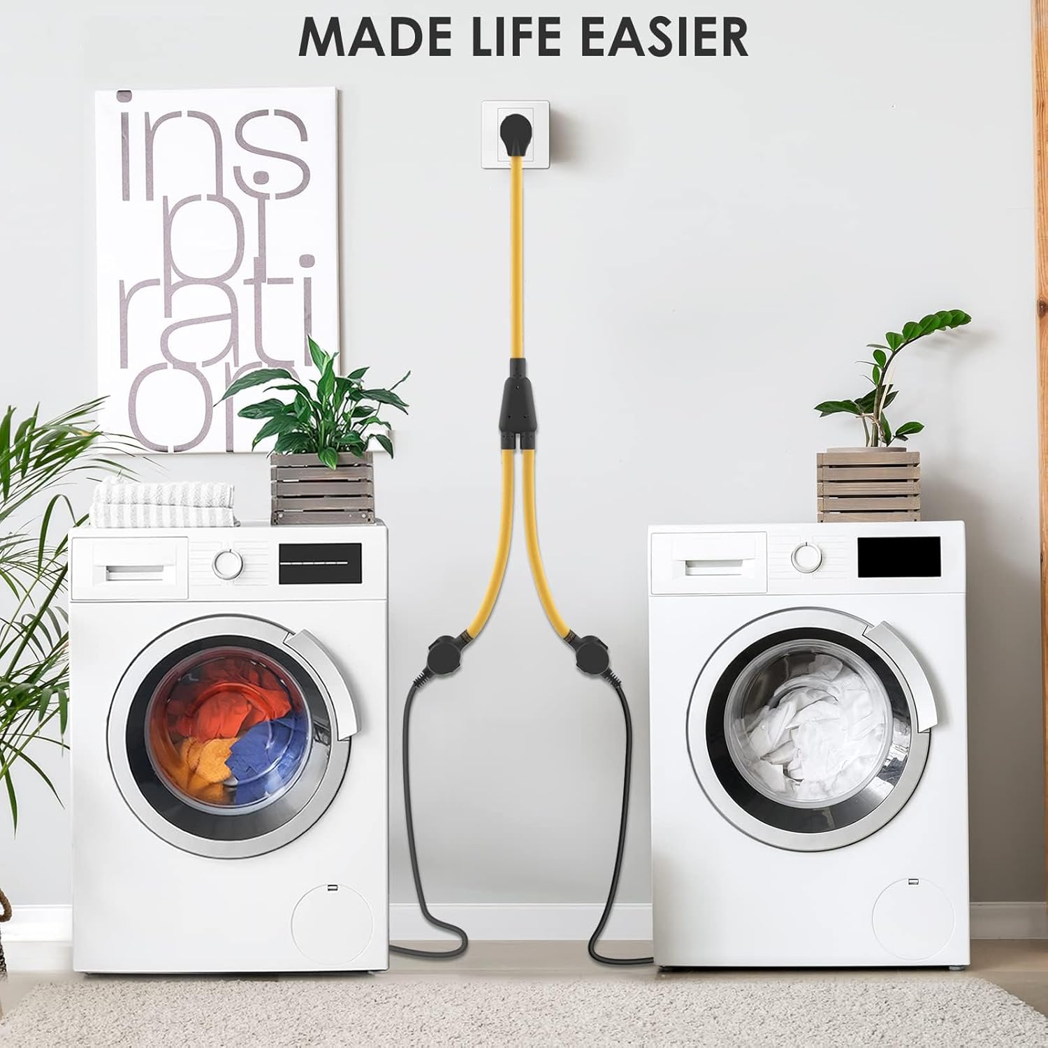 30 amp splitter 3 Prong Dryer Y Splitter L-Prong NEMA 10-30P Male to 2 x NEMA 10-30R Female, 30 Amp 250 Volt 7500W STW 10 AWG Dryer Y Adapter Cord, Power Cable for Electric Car, UL Listed