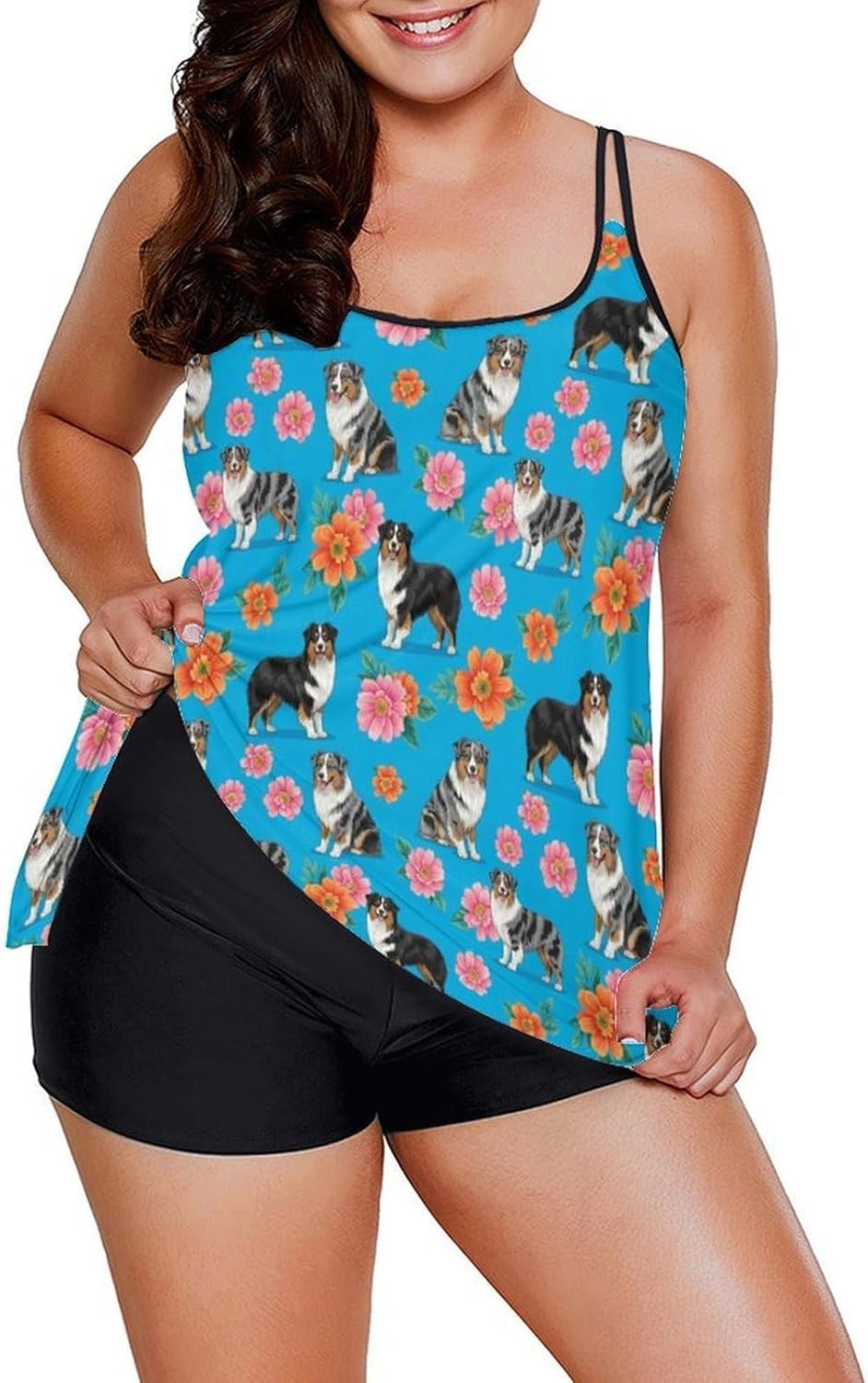 Women's Vintage Style Tankini Set, 2 Piece Modest Tummy Control Swimsuit with Tank Top