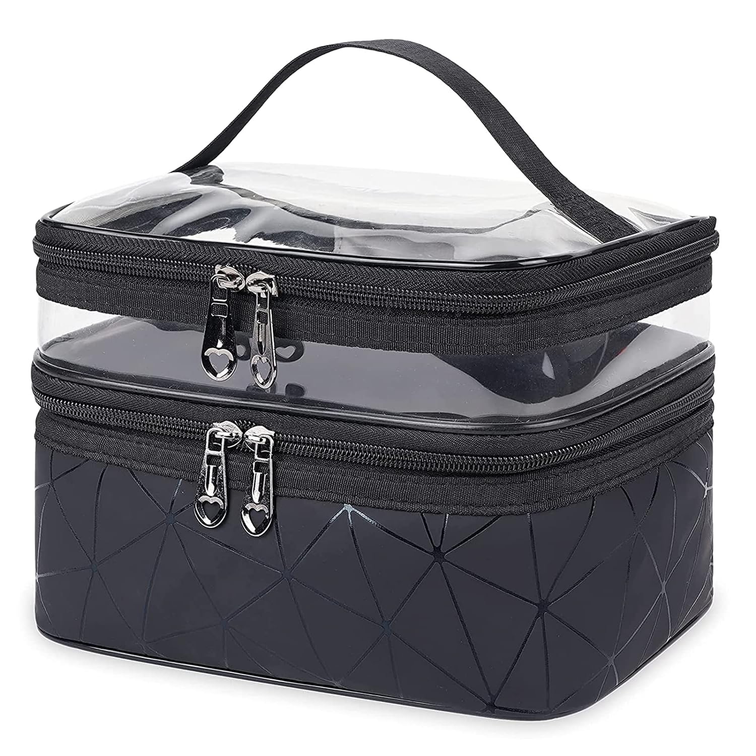 AASAISH Makeup Bag | Travel Large Cosmetic Bag | Double Layer Portable Makeup Case with Mesh Bag Brush Holder Make Up Organizer Water-Resistant for Women Girls Camping College. (Black)-image-8