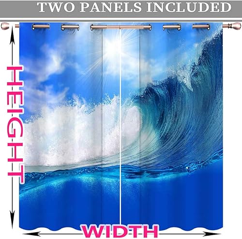 Miniatura 4 de Cortinas opacas con vista de olas marinas para habitación, 2 paneles, cortinas decorativas para sala de estar, 55 pulgadas de ancho x 55 pulgadas de