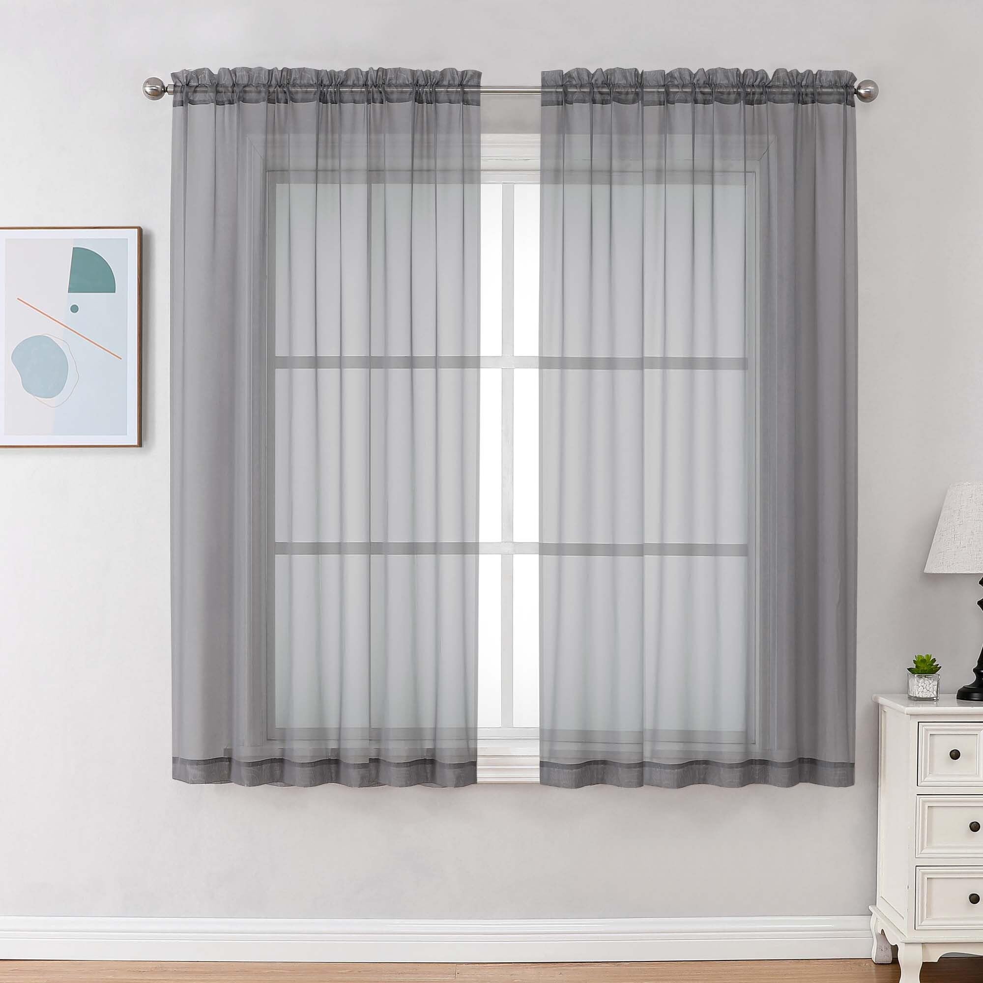 Chyhomenyc Charcoal Grey Sheer Curtains 63 Inches Long 2 Panels, Light Filtering Bright Lightweight Curtains for Living Room, Soft Gentle Voile Rod Pocket Bedroom Window Drapes, 59Wx63L Inch, 2PCS