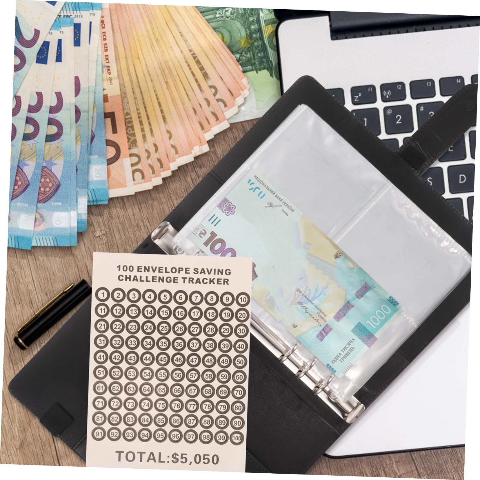 Raccoglitore Risparmio Denaro 4 Set Pu con Buste Trasparenti | Coppie, Plastica e Metallo, Design Elegante, Annotazione Attività Giornaliere