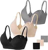 Vinfact 3 Pack Seamless V-Neck Nursing Bras for Breastfeeding Maternity Pregnancy Support