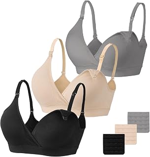 Vinfact 3 Pack Seamless V-Neck Nursing Bras for Breastfeeding Maternity Pregnancy Support