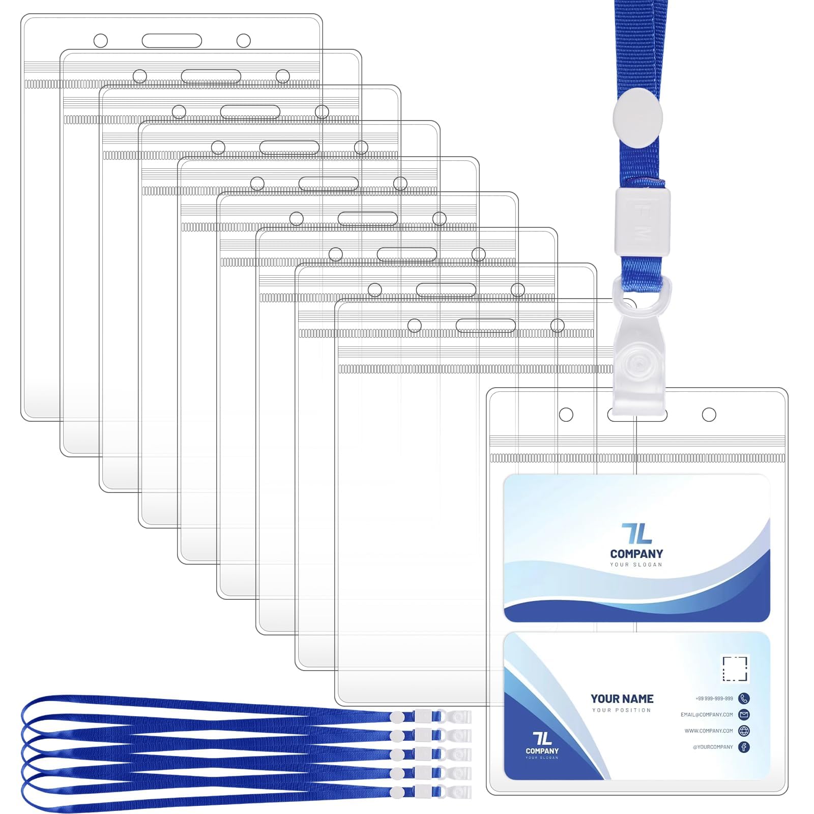 10SET PVC Clear ID Badge Holder with Lanyard, A6 Vertical Card Holder