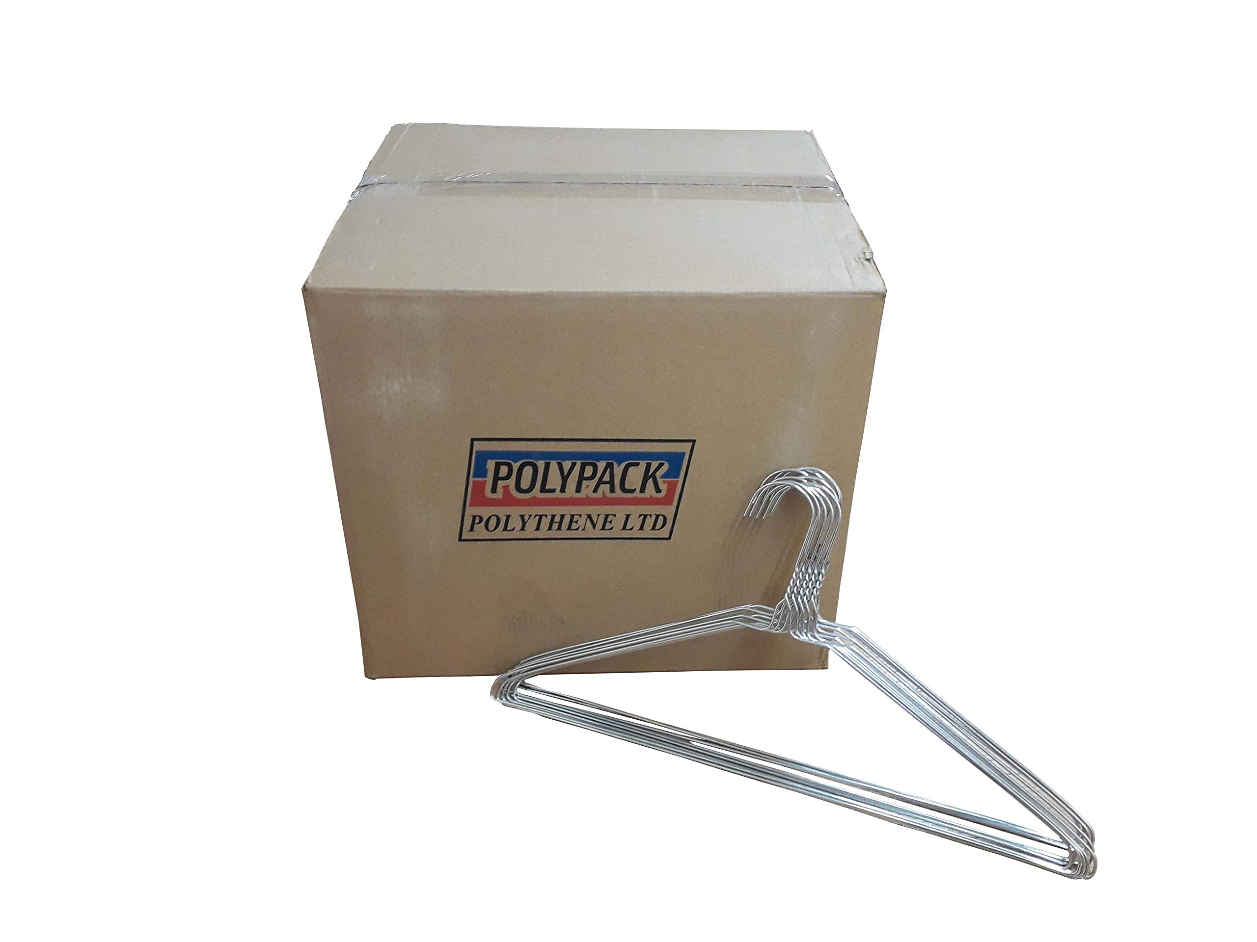 Polypack Polythene Ltd Silver X100 Strong Plain Metal Wire Clothes Coat Hangers 40Cm 16" 13G ~ Plain