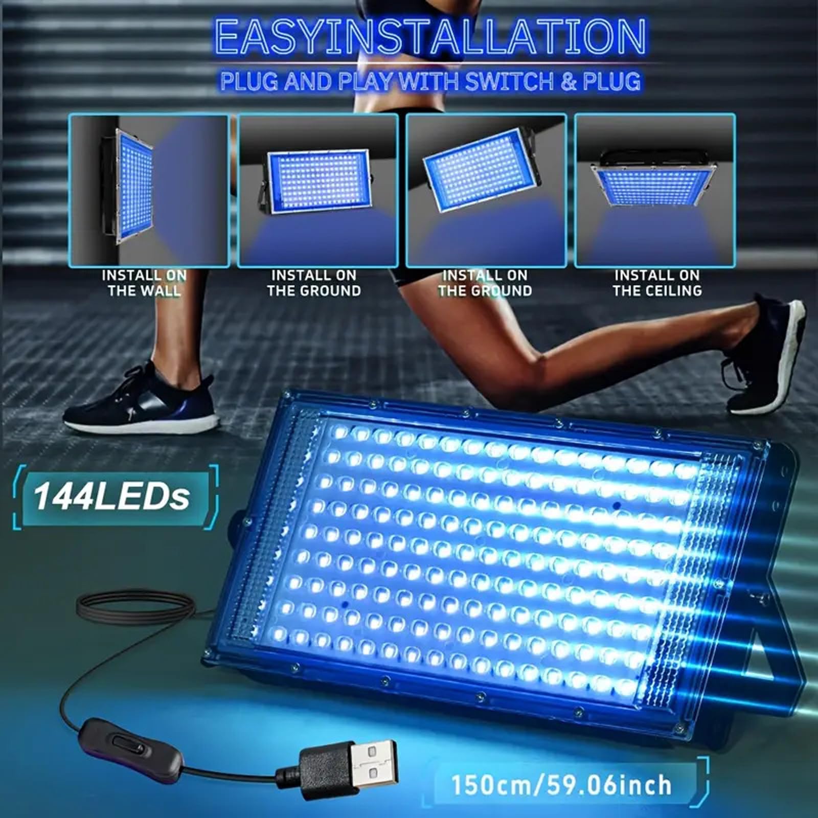 Hocheffiziente Transportable Bräunungslampe Die 144 LED Strahlen Hervorhebt. Schnelle Schlussfolgerungen. Gleichmäßiger Farbton. Aluminiumlegierung. Professionelle Bräunung