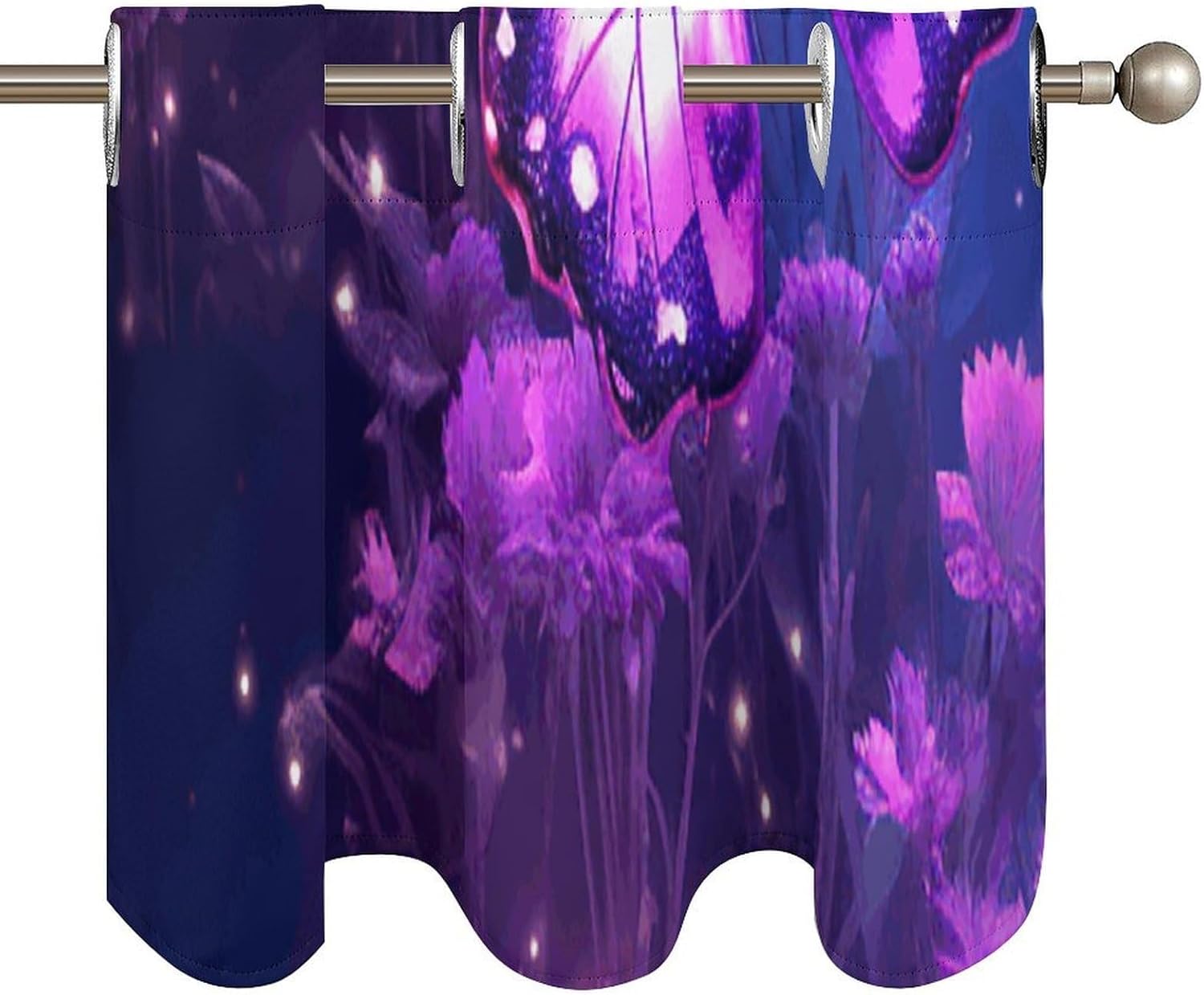 Purple Cute Butterfly Print Valances for Window 2 Panels. Light Filtering Curtains Farmhouse Short Small Valance.Modern Curtains for Windows Living Room Kitchen Over Sink.