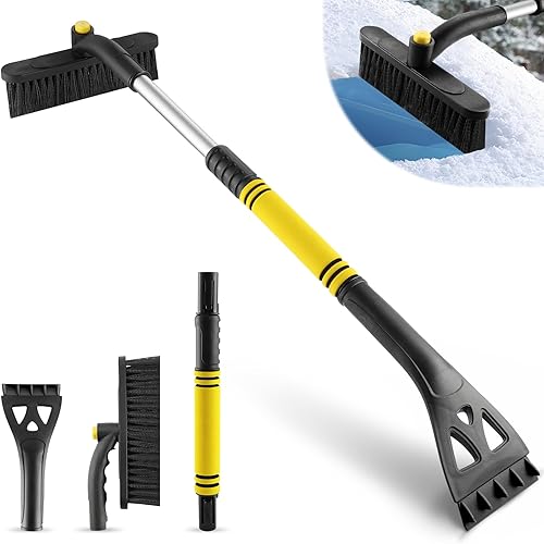 LivTee Cepillo de nieve de 32 pulgadas y raspadores de hielo para parabrisas de automóvil, accesorios de nieve extensibles con agarre de espuma,