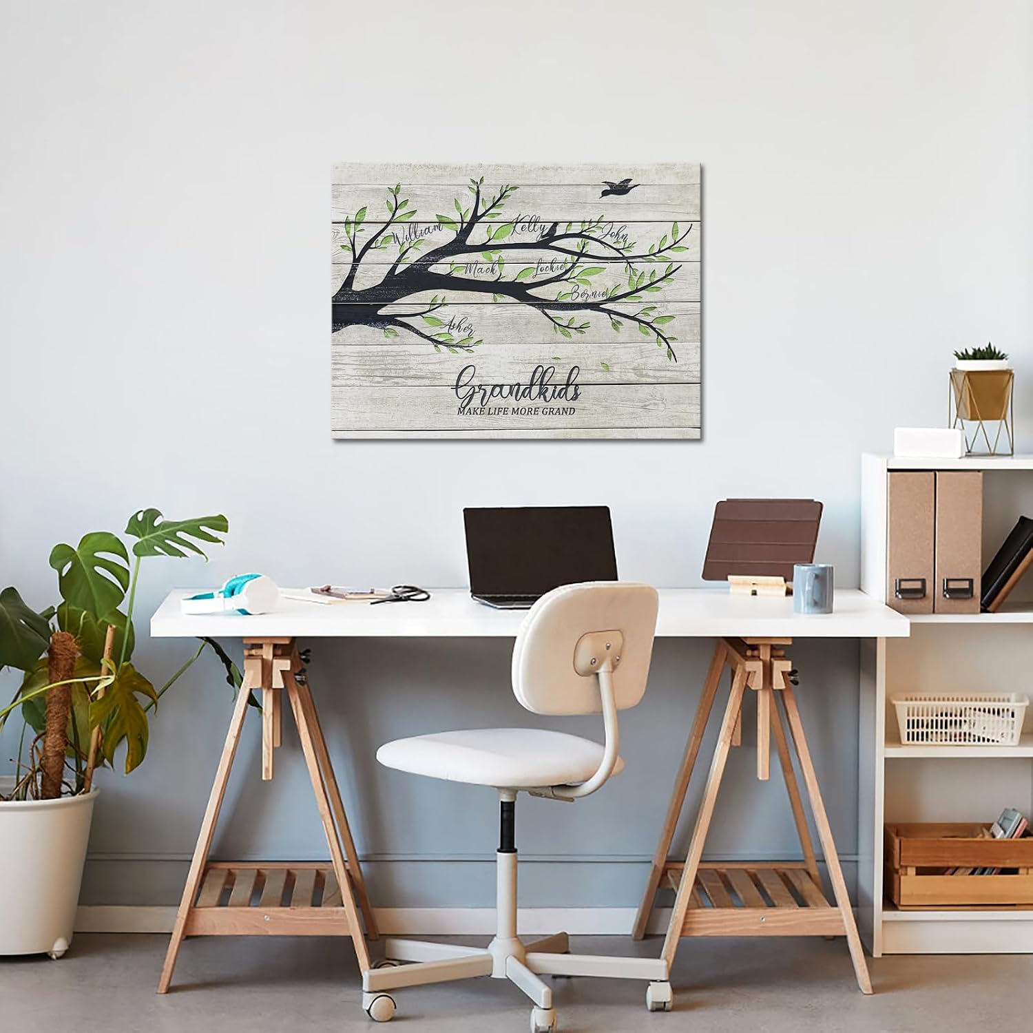 iLOOKLiKE Personalized Grandkids with Kids Names Wall Art Custom Unique Birthday Presents Family Tree Canvas Prints Mother's Day Gifts Ideas for Grandparents from Grandson Granddaughter