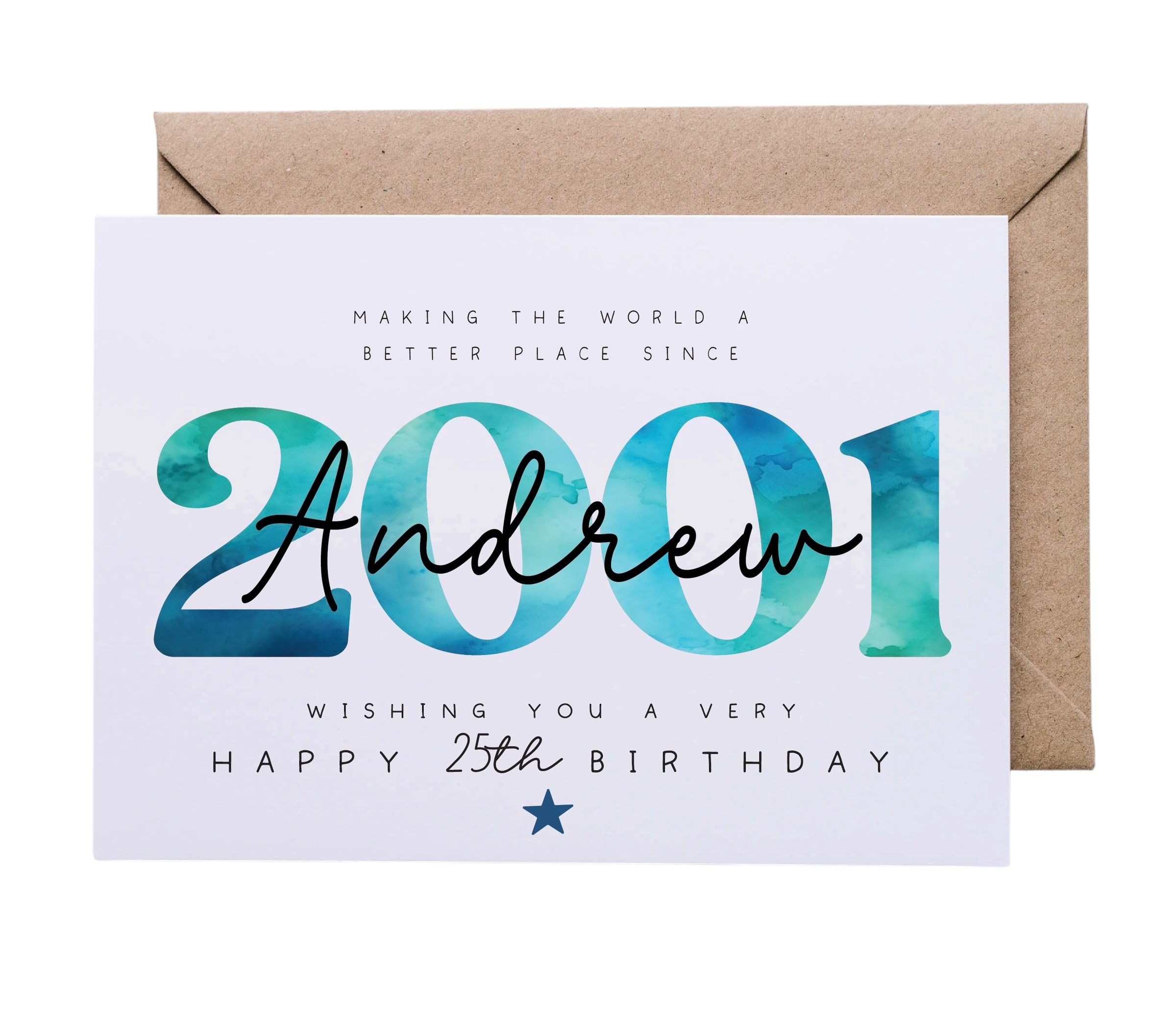 Personalised 25th Birthday Card for Him, Year of Birth 2001 Card, Large A5 Birthday Card for Men, Keepsake Card UK