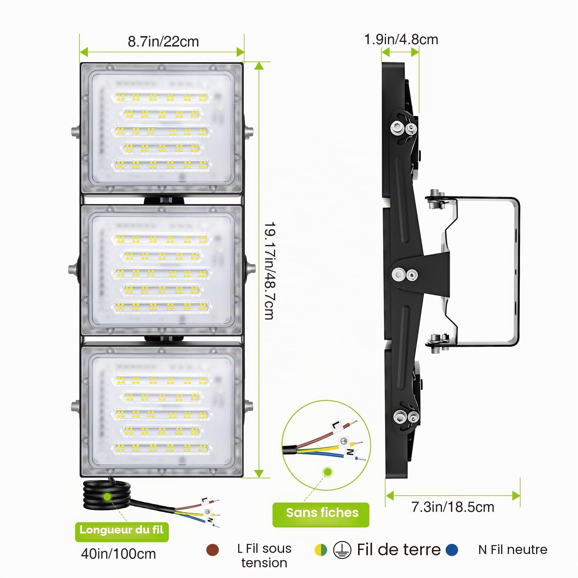STASUN Projecteur LED 150W, IP66 Imperméable, 15000LM, Éclairage Extérieur LED, Équivalent à Ampoule Halogène 900W, 5000K Lumière Blanche du Jour, Projecteur réglable pour granges, cour et garage