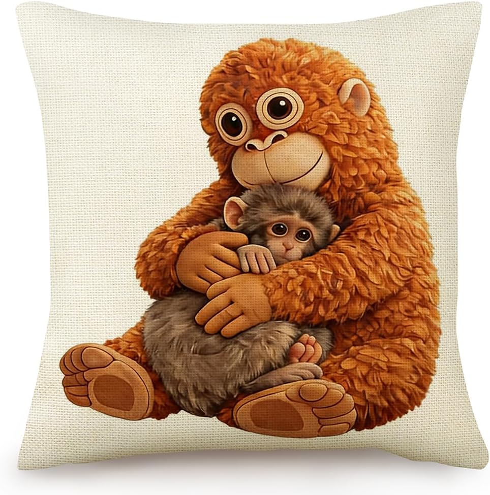 Punch Monkey Throw Pillow Covers 18x18, Funny Meme Viral Internet Throw Pillow Case for Couch & Bed, Square Decorative Pillowcases for Sofa, Car, Chair, Unique Mom Gifts