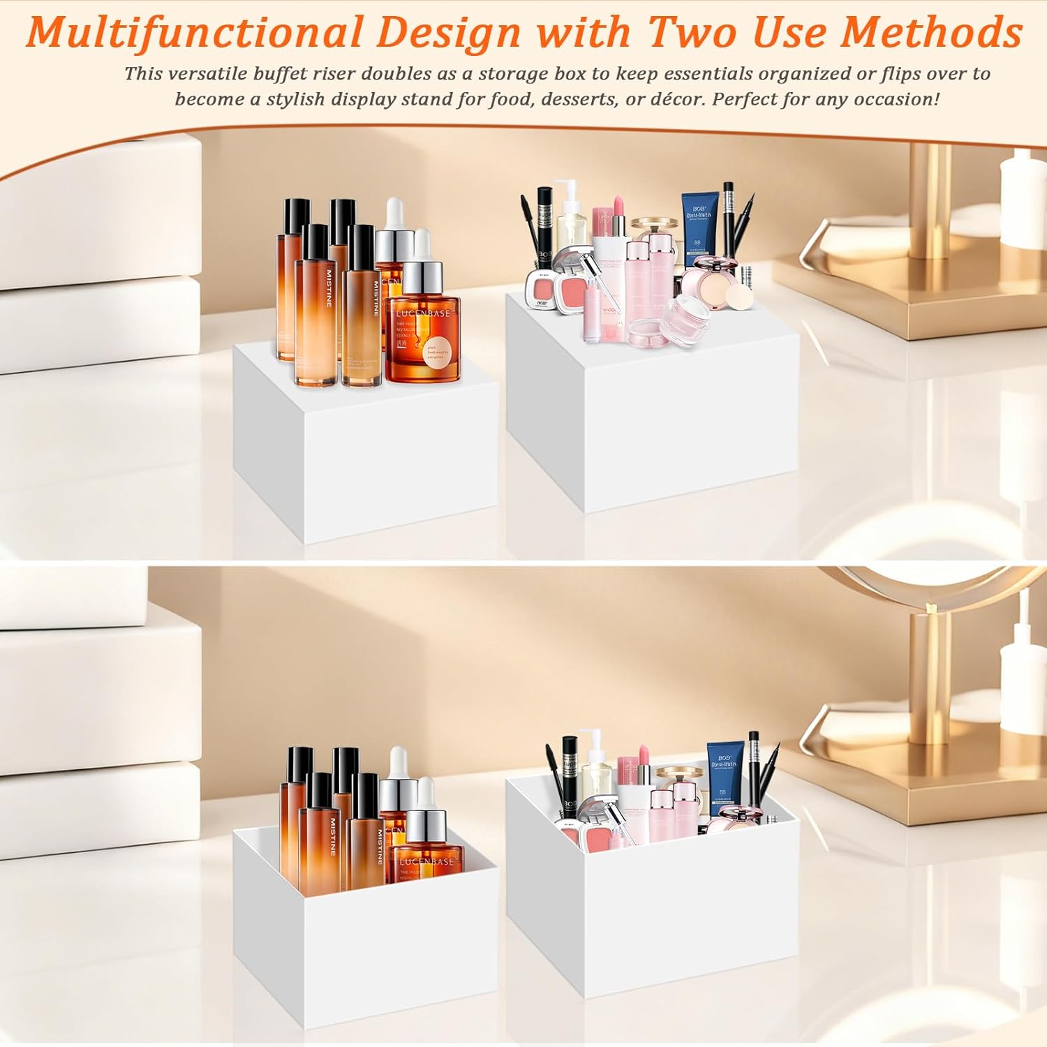 8-Pack Acrylic Buffet Risers Set - Versatile Display Stands for Dessert Tables, Collectibles, and Party Food Presentation (3" to 10" Sizes, White)