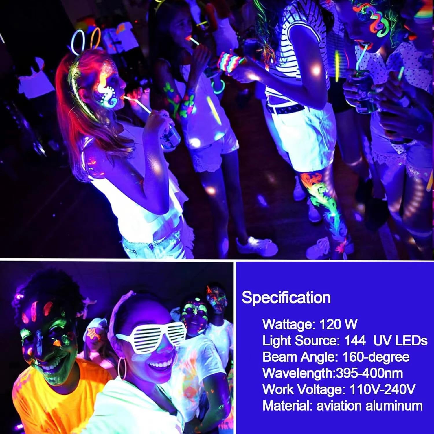 Ontesik A19 LED Black Light Bulbs,E26/E27 Base Dimmable Black Lights,12W UVA Level 395NM, Halloween Light Bulbs，Glow in The Dark，Fluorescent Poster, Body Paint,Neon Glow Party