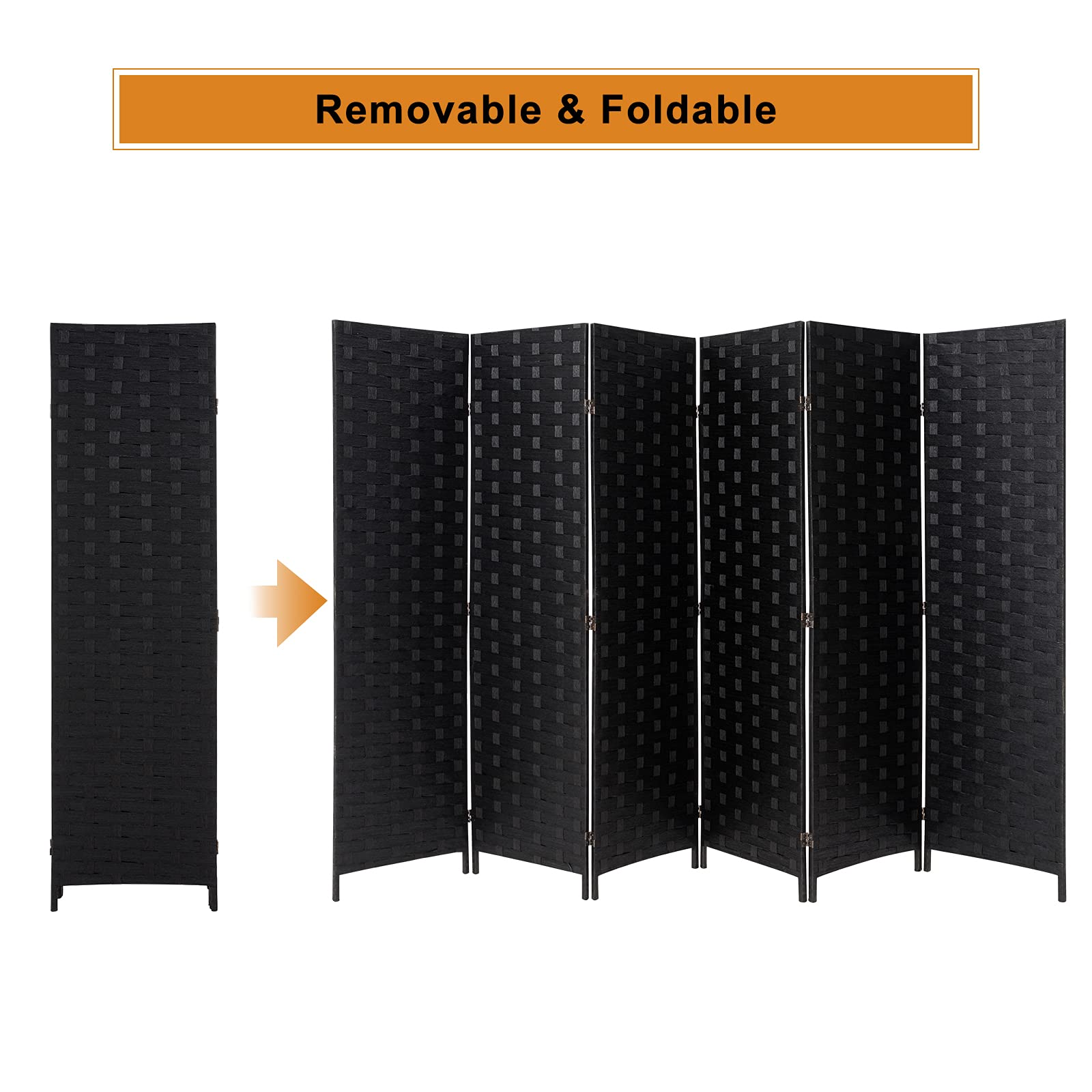 Esright 6 Panels Room Divider, 6 FT Tall Weave Fiber Room Divider