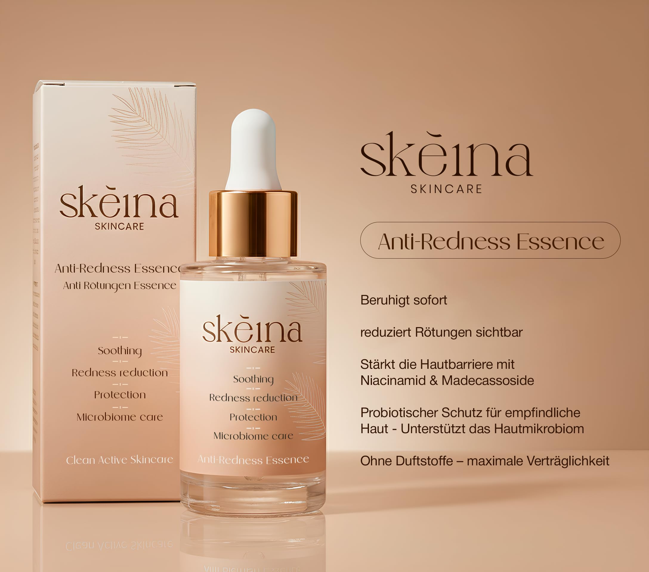 Anti Redness Essence Gesichtsserum gegen Rötungen, Niacinamid und Madecassoside, beruhigendes Hyaluron Serum hochdosiert für empfindliche Haut, parfümfrei, hypoallergen