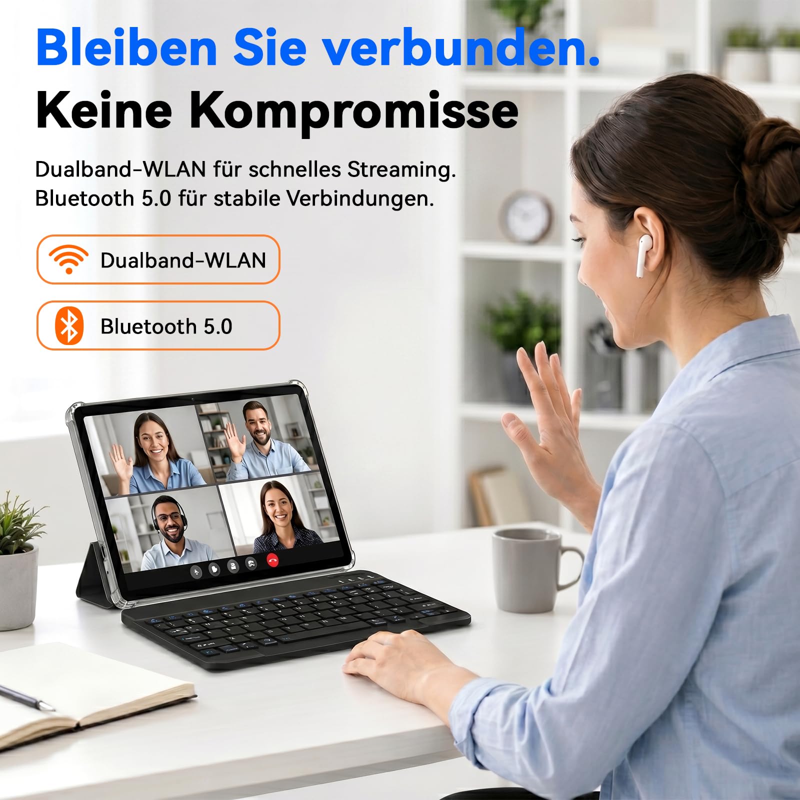Tablet 11 Zoll Android 16 mit Tastatur, 32GB+256GB, 2TB, 90Hz, 8000mAh | Tablet mit Tastatur und Stift | 90Hz Augenschutz | Gemini AI | 12+ Std. Akku | 4 Jahre Garantie