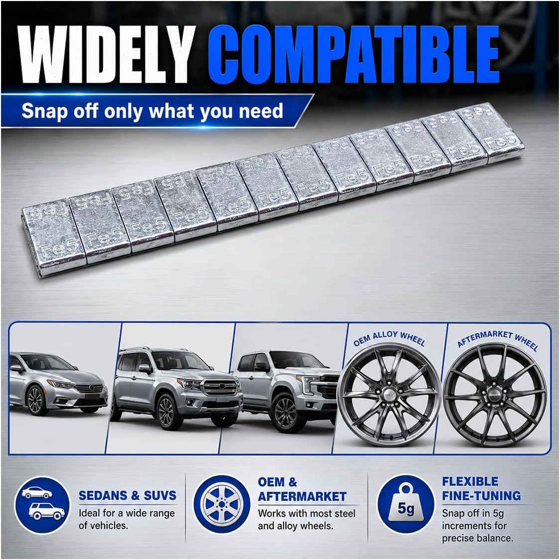 1/6 Oz Wheel Weights, 0.17 Oz Adhesive Backed Tire Balancing Weight, Low Profile Easy Peel Auto Stick On Wheel Balance Accessories for Cars, Trucks, SUVs, Motorcycles(48PCS)