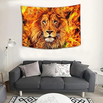 Rasta Lion Head Tapestry - 60x40in Lion of Judah Wall Art for Home Decor