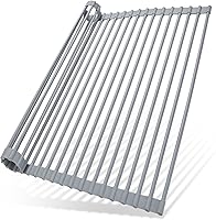 Ohuhu Silicone Over Sink Dish Drying Rack 17.6x15.4 Roll-Up Drainer Anti-Slip Foldable Kitchen Counter Organizer