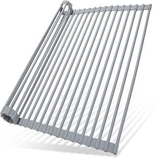 Ohuhu Silicone Over Sink Dish Drying Rack - 17.6x15.4 Inch Roll-Up Anti-Slip Drainer, Foldable Kitchen Counter Space Saver