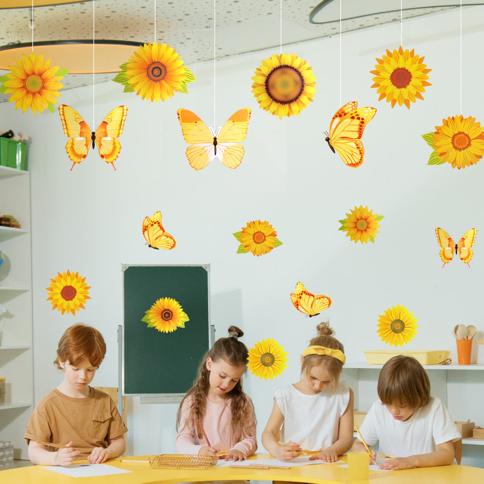 AIEX 45 Piezas Recortes de Tablero de Anuncios, Recortes de Girasol de Primavera Recortes de Mariposa Amarilla de Papel para Fiesta de Cumpleaños en el Aula