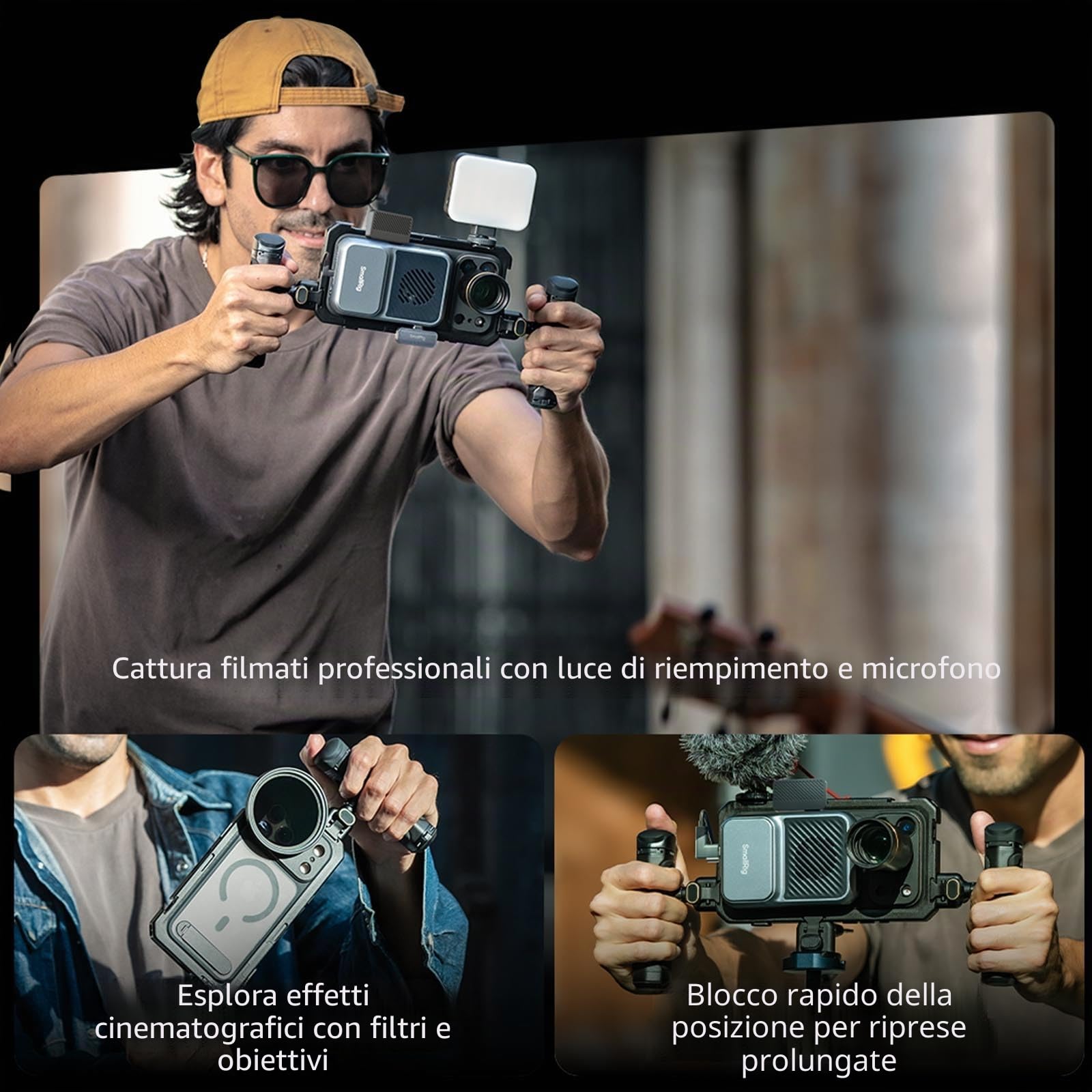 SMALLRIG Kit per doppia gabbia video per iPhone 17 Pro, supporto per telefono con maniglia laterale a sgancio rapido wireless, attacco a T da 17 mm e piastra posteriore per obiettivo - 5540