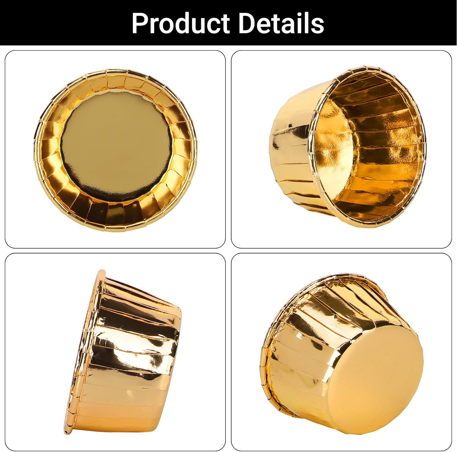 EUSOAR Gold Cupcake Cups with Lids,3.5 oz 50pcs Disposable Aluminum Foil Muffin Liners, Oven-safe Mini Baking Cups, Muffin Cups Ramekin Containers Holder for Wedding Birthday Party Picnic