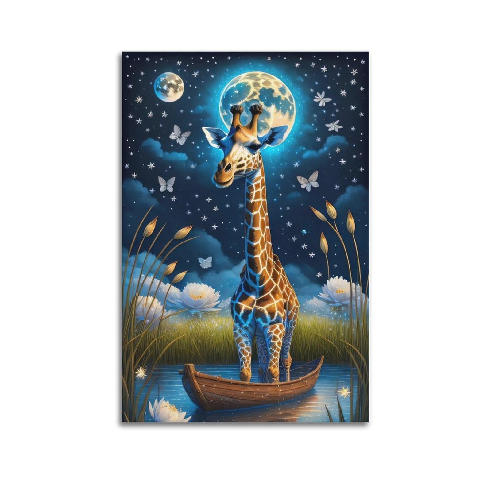 ZSZWHJ Animal Poster Giraffe on A Boat Poster Decorative Painting Canvas Wall Posters And Art Picture Print Modern Family Bedroom Decor Posters 20x30inch(50x75cm)