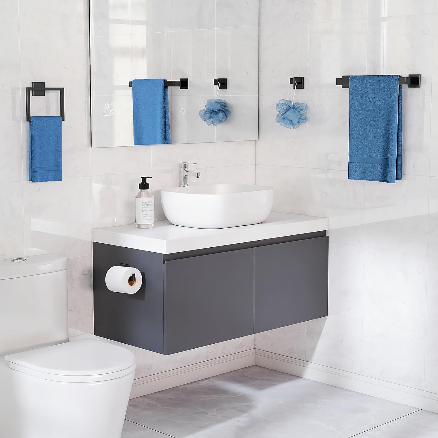 Bathroom Accessories Set 10-Piece Stainless Steel Modern Wall Mount Towel Racks for Bathroom 16In, Matte Black