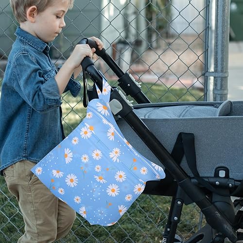 Miniatura 5 de 3 bolsas para pañales de tela para bebé, impermeables, reutilizables, con 2 bolsillos con cremallera y asa, bolsas de lavandería lavables para