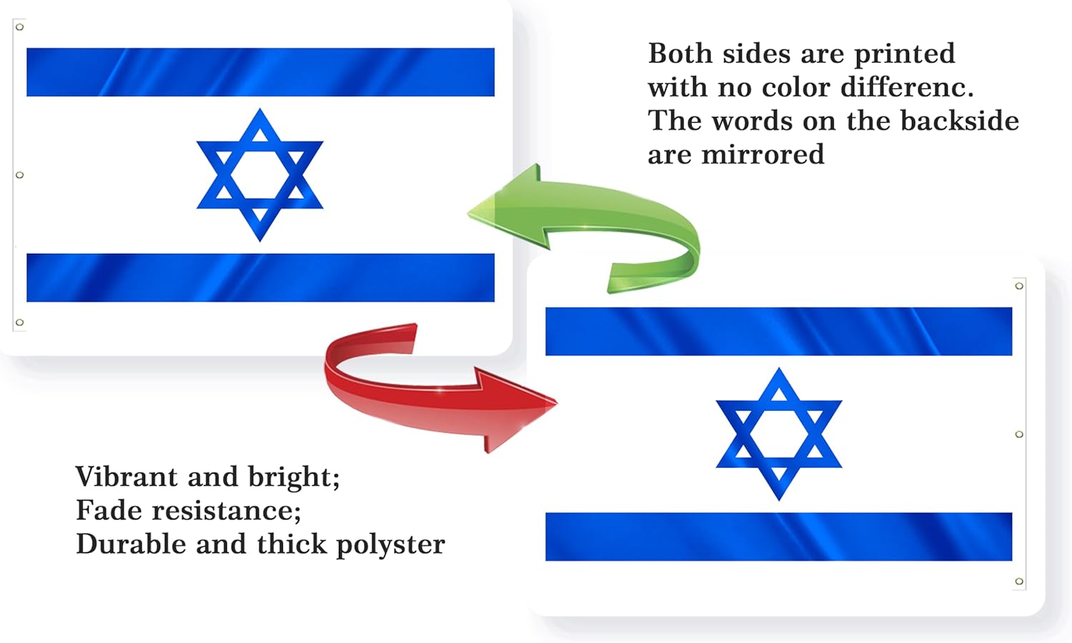 Extra Large Israel Flag 6x10FT Giant Israeli National Flag Printed 100D Polyester With 3 Grommets For Israelite Themed Festival Events Parades Party Decor