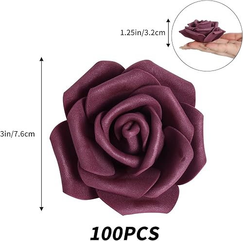 Miniatura 3 de IPOPU Rosas artificiales de espuma, 100 unidades de rosas falsas de espuma de ciruela sin tallo de 3 pulgadas para manualidades, decoración de