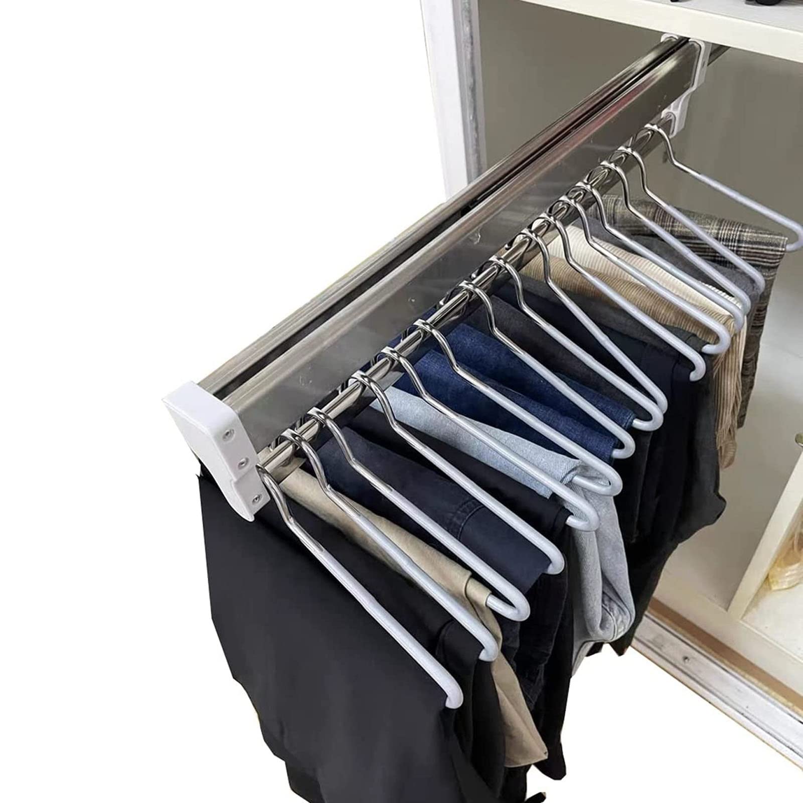 Appendiabiti Estraibile per Pantaloni, Asta Appendiabiti Estraibile in Acciaio per Pantaloni e Cappotti con Ammortizzatore, Organizer salvaspazio Scorrevole per Pantaloni e Appendiabiti (55