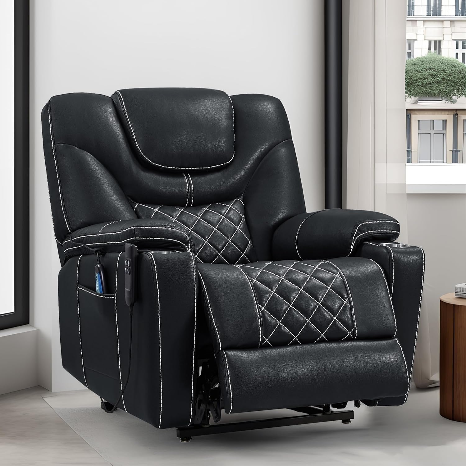 Electric Recliners Chair Elderly & Adult Ergonomic Dual Motors Power Lift Recliner, High Density Foam Lift Chair with Heat and Massage, Reclining to 180, 2 Cup Holders, 2 Remote Controls, Breathable L