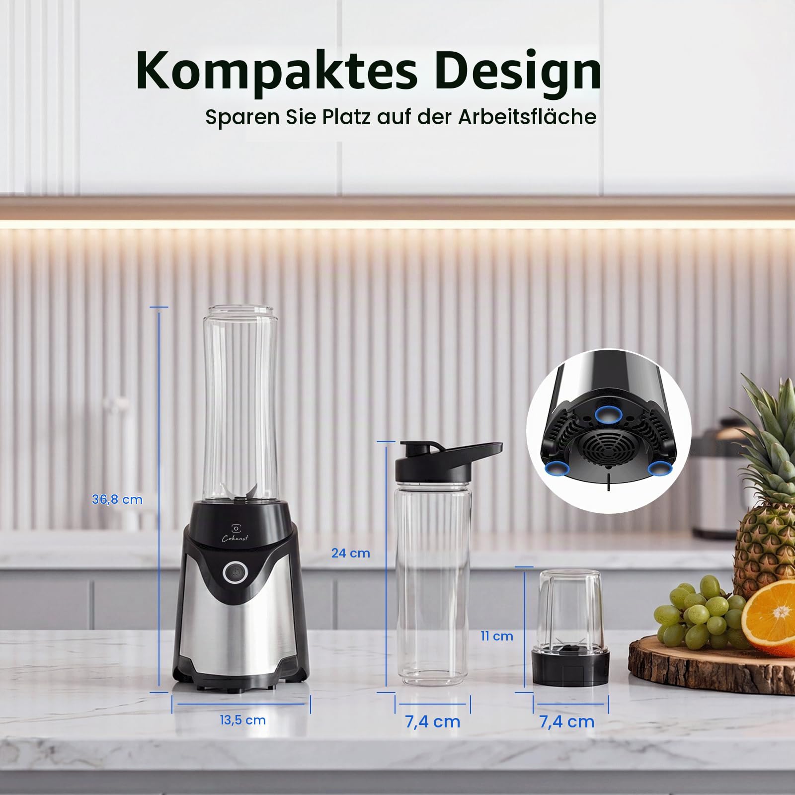 COKUNST Stand Mixer & Go Smoothie Maker, Shake Blender Elektrisch, 2 Becher | 900 W Leistung, 570 ml Fassungsvermögen, mit Kaffeebohnenbehälter, BPA-frei, auslaufsicherem Reisedecke, rutschfestem Boden