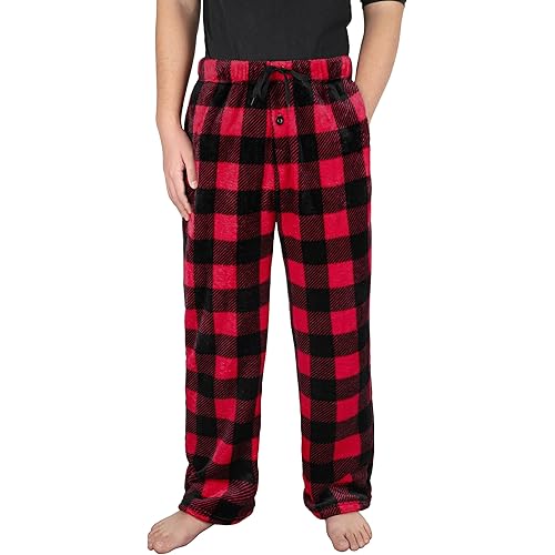Mens Plush Pajama Pants Soft Flannel Fleece Pajama Lounge Sleep Pant Christmas Plaid Fuzzy Lounge Sleepwear Pj Bottoms