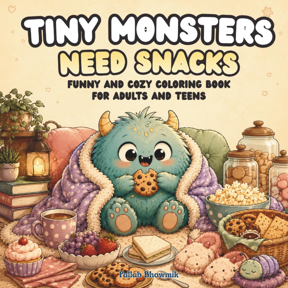 Tiny Monsters Need Snacks: Funny and Cozy Coloring Book for Adults and Teens (Tiny Monsters Coloring Books)
