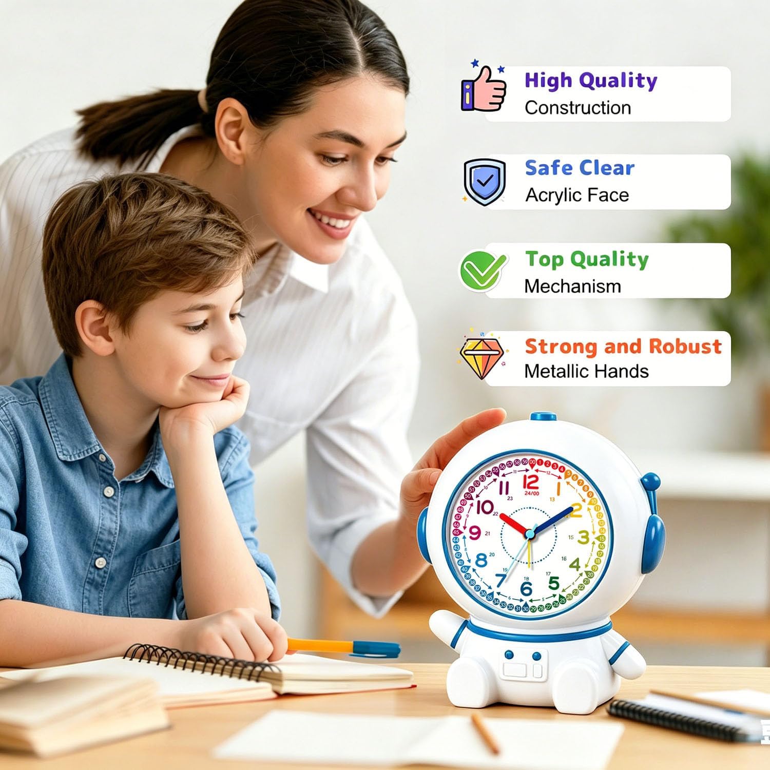 Analog Alarm Clock for Kids with Snooze and Nightlight, Cute Aatro Tabletop Lamp, Ring Alarm/Music Alarm Loud for Bedroom, Battery Powered,Kids’ Time Learning Perfect for Boys Girls Gifts