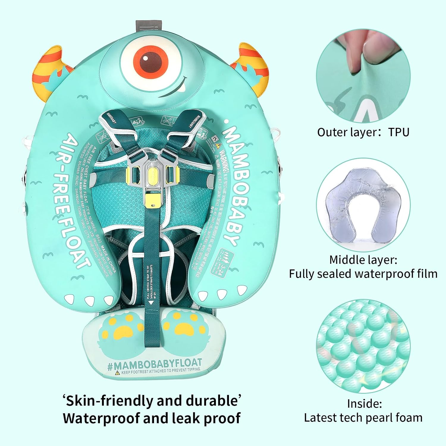 Mambobaby Float with Canopy and Tail New Upgraded Non-Inflatable Baby Pool Float Mambo Float Swim Trainer Solid Infant Swim Float Adjustable Pearl Foam Baby Swim Ring image 2