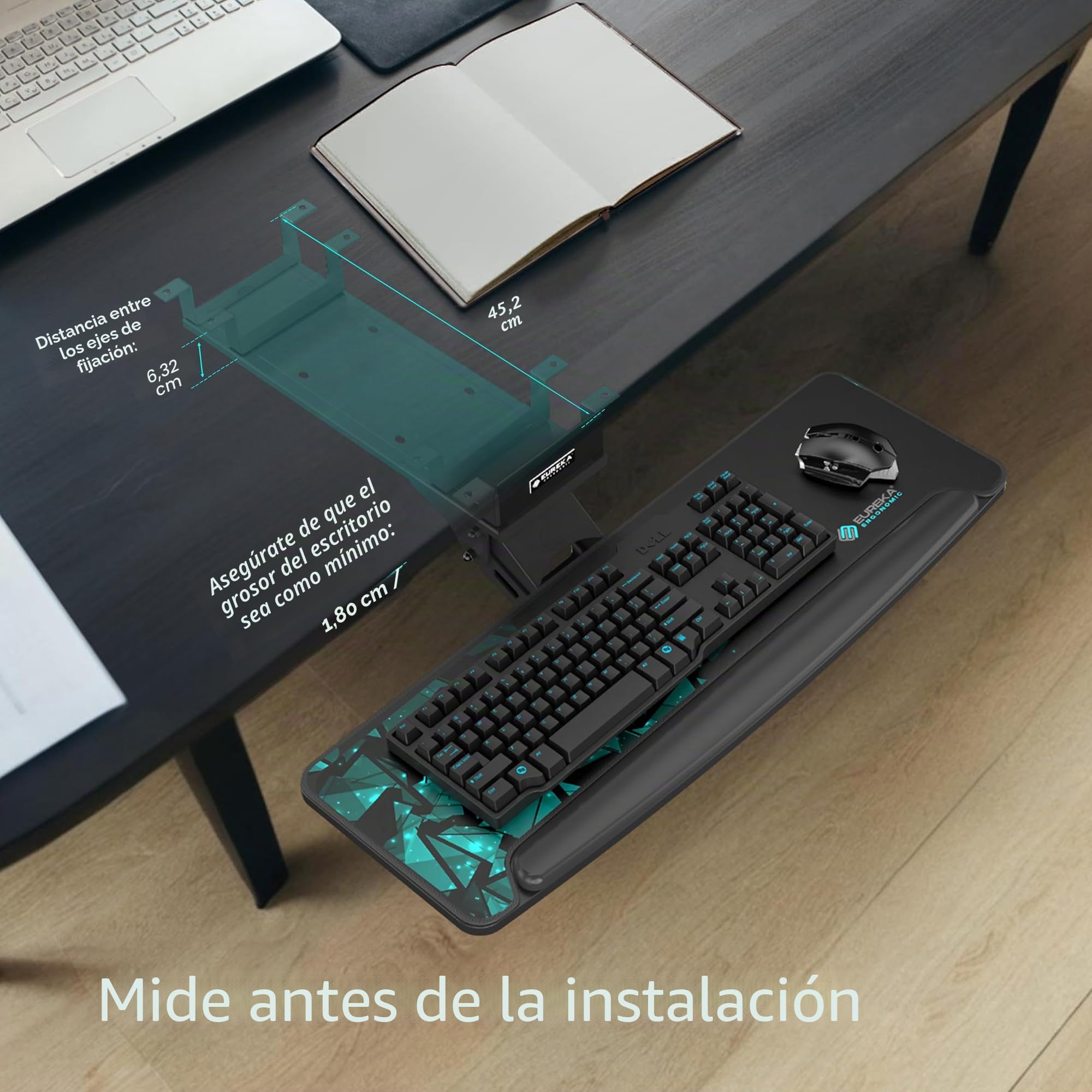 EUREKA ERGONOMIC Bandeja para Teclado Altura Ajustable y diseño de ángel Plataforma para Teclado Plataforma retráctil para Escritorio Estante Giratorio diseño ergonómico (Rojo)