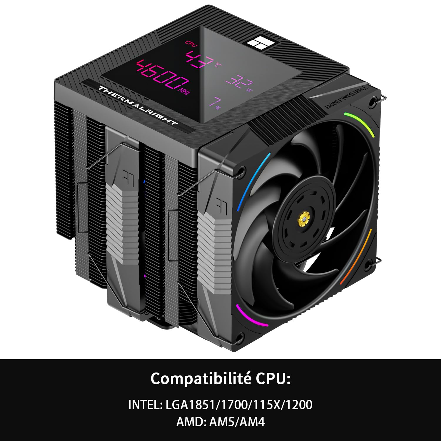 TR Phantom Spirit 120 Digital EVO CPU Cooler, Schermo Digitale Coperchio Superiore, 7×6mm Heat Pipes CPU Air Cooler, Computer di Raffreddamento per AM4 / AM5 / Intel lga1851/1700/1150/1151/1200