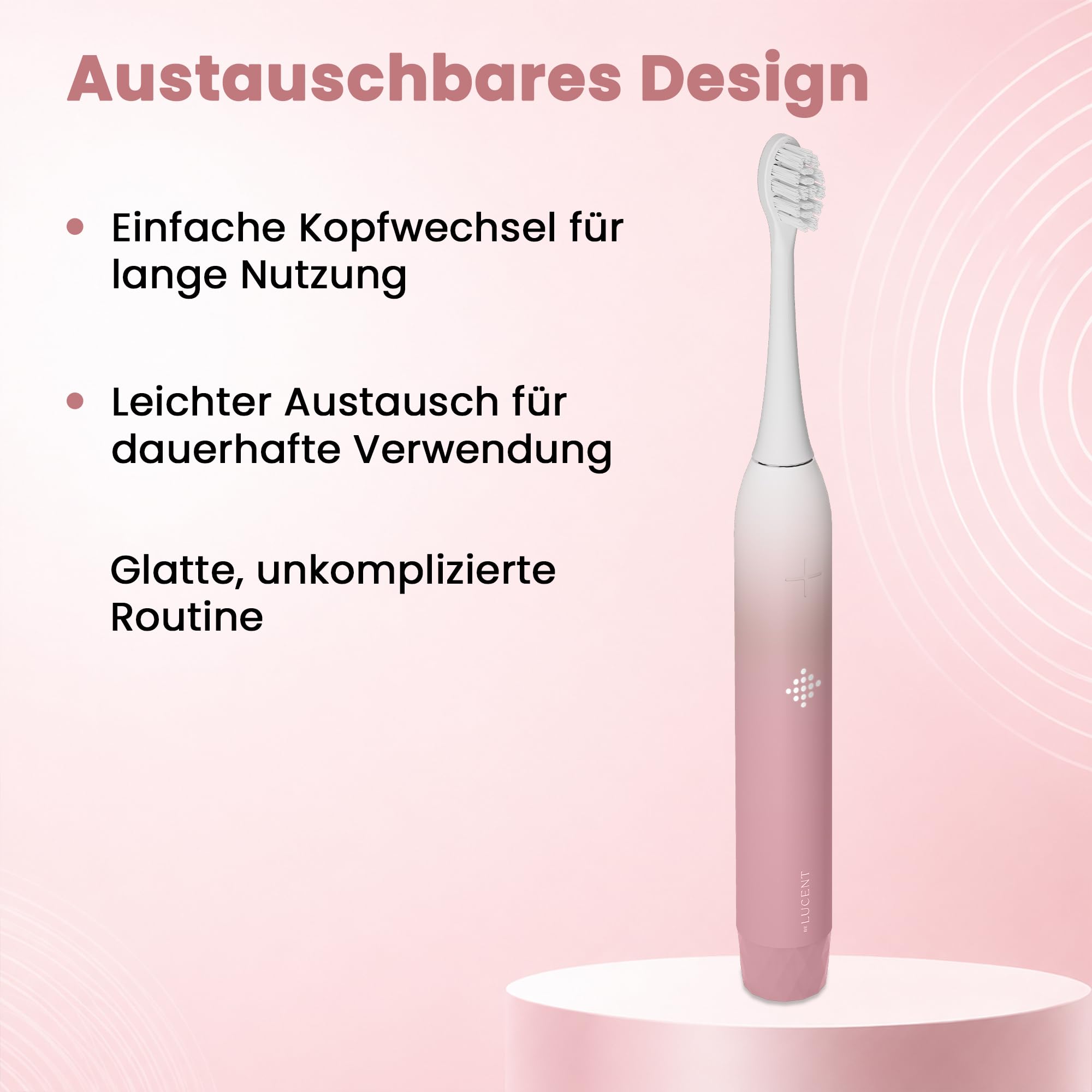 Prism Elektrische Zahnbürste – Schallzahnbürste mit 3 Reinigungsmodi, Smart Timer, Drucksensor, kabellosem Laden, IPX8 wasserdicht, 60 Tage Akku, Rosa
