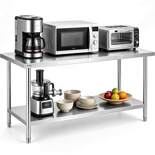 VEVOR Stainless Steel Prep Table, 30 x 72 x 34 Inch
