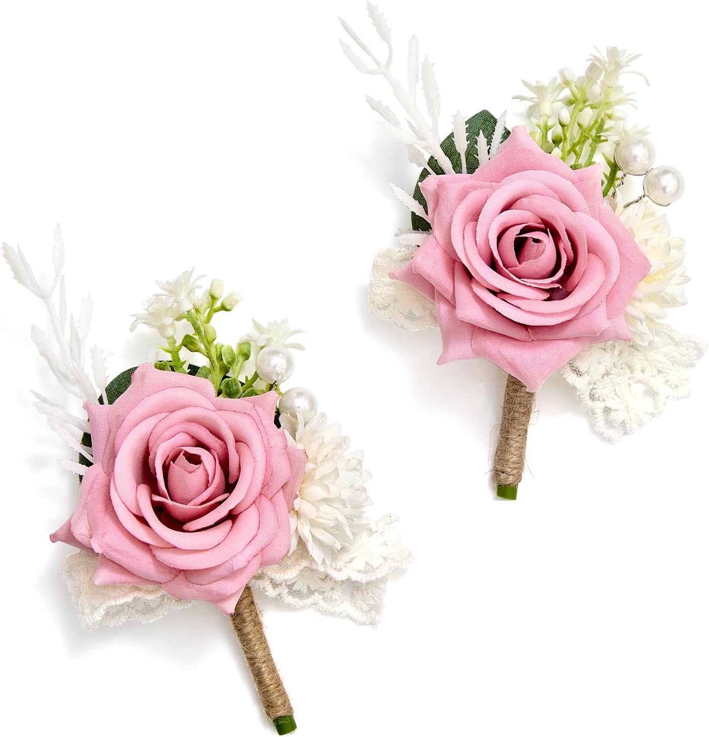 Serwalin 2 Pcs Pink Boutonniere for Men, Groom Groomsmen Best Man Guest Boutonnieres,Artificial Flowers Silk Rose for Wedding Prom Ceremony Anniversary Party Homecoming