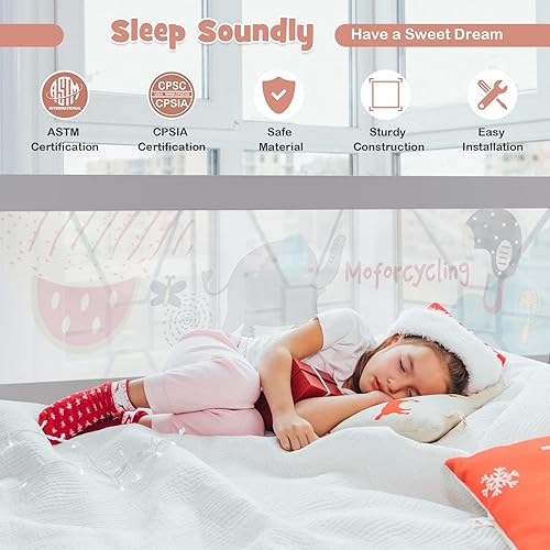 Miniatura 8 de BABY JOY Riel de cama para niños pequeños, 77 pulgadas, extra largo, altura ajustable y plegable, protector de riel de cama de bebé con malla