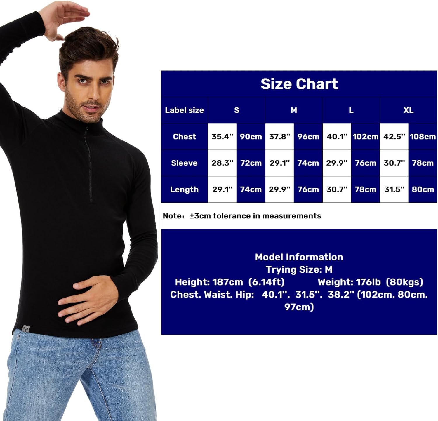 MERINNOVATION Merino Wool Base Layer for Mens - Wool Half Zip Sweater Long Sleeve Midweight Quarter Zip Thermal Men Shirt - Image 5