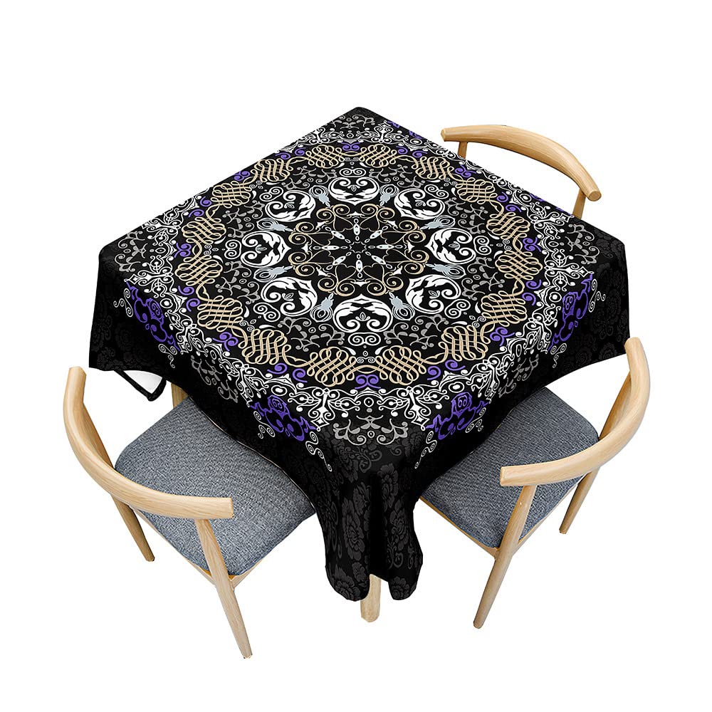 Nappe imperméable noire et dorée 90x90cm Mandala table carrée