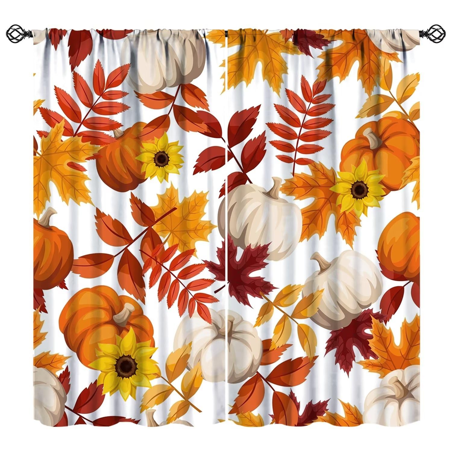 JESTRONRY Autumn Pumpkins Curtain, Fall Thanksgiving Maple Leaves Harvest Home Farmhouse Decor Room Darkening Door Window Rod Pocket Curtain for